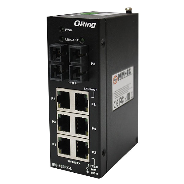 Unmanaged switch,  6x 10/100 RJ-45 + 2x 100 MM SC (ORing IES-162FX-MM-SC-L) 