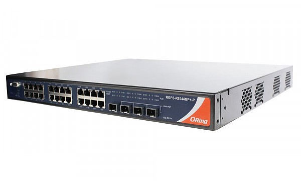 RGS-R9244GP+, Industrial Managed Switch, L3, 24x 10/1000 RJ-45 + 4 1G/10G SFP+ slots, O/Open-Ring <30ms
