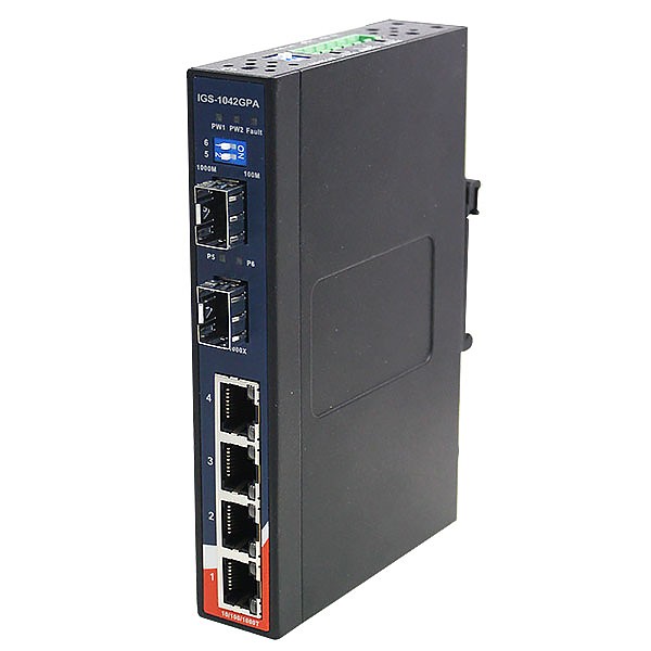 Unmanaged switch,  4x 10/1000 RJ-45 + 2x 1000 SFP, slim housing (ORing IGS-1042GPA) 