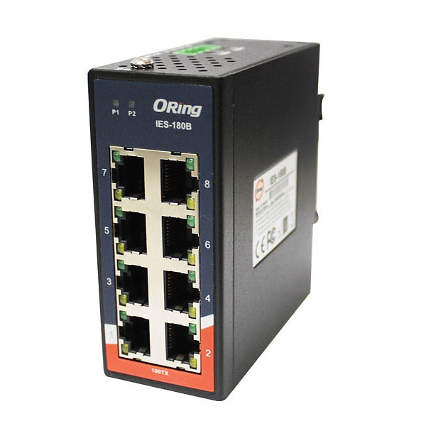 Unmanaged switch,  8x 10/100 RJ-45, slim housing (ORing IES-180B) 