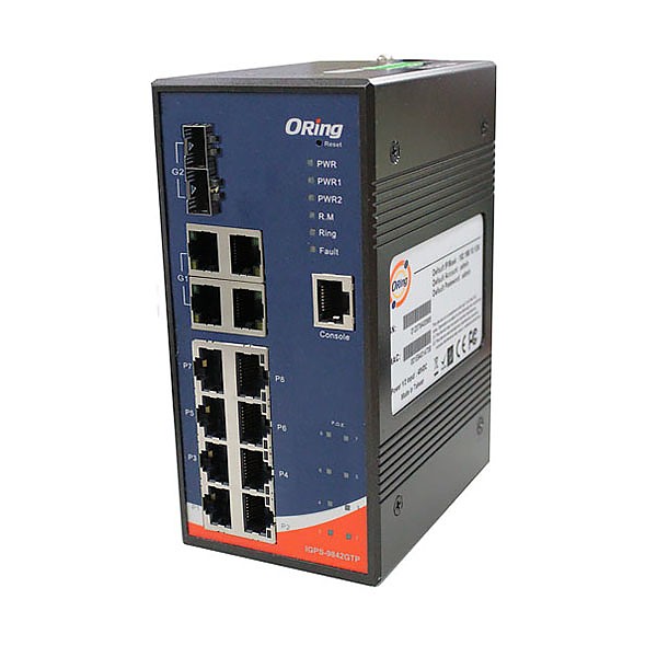 IGPS-9842GTP-24V, Industrial Managed switch, DIN, 8x1G RJ-45 PoE + 4x 1G RJ-45 + 2 slide-in SFP slots, O/Open-Ring <20ms