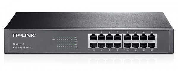 Unmanaged switch, 16x 10/100/1000 RJ-45, 11.6", 19" Rack-mounting Bracket (TP-Link TL-SF1016D) 