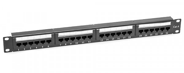 24 port patch panel, UTP, cat. 6, 1U, 19", Dual-block