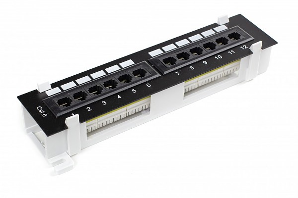 12 port patch panel, UTP, cat. 6, wall-mounted, dual-block type