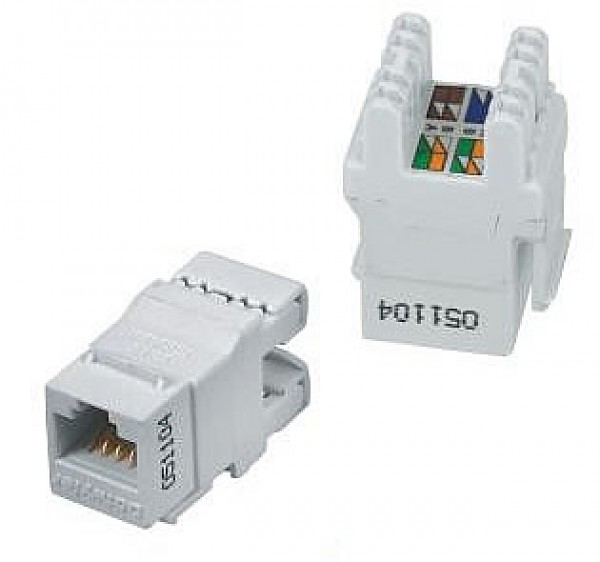 Keystone connector 8p8c, unshielded, cat. 5e, 90°, white 