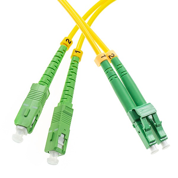 Fiber optic patch cord, SC/APC-LC/APC, SM, 9/125 duplex, G652D fiber 3.0mm, L=3m