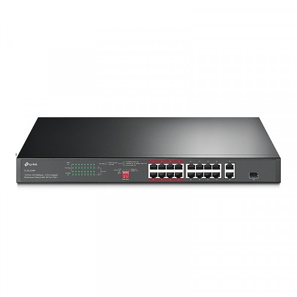 TP-Link TL-SL1218P, Unmanaged switch, 16x 10/100/1000 RJ-45, 2x 10/100/1000 RJ-45, 1x SFP, PoE+