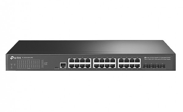Managed switch,  24x 10/100/1000 RJ-45, 4 slide-in 10G SFP+ slot, UPS Power Supply, 19" (TP-Link TL-SG3428X-UPS) 