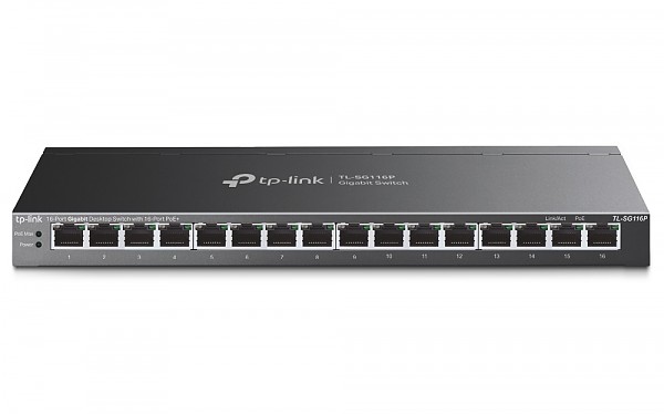 TP-Link TL-SG116P, Unmanaged switch, 16x 10/100/1000 RJ-45, PoE+, desktop