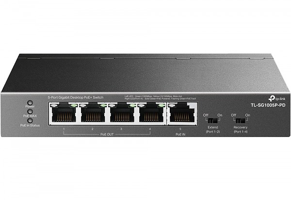 TP-Link TL-SF1005P-PD, Unmanaged switch, 5x 10/100/1000 RJ-45, PoE++IN