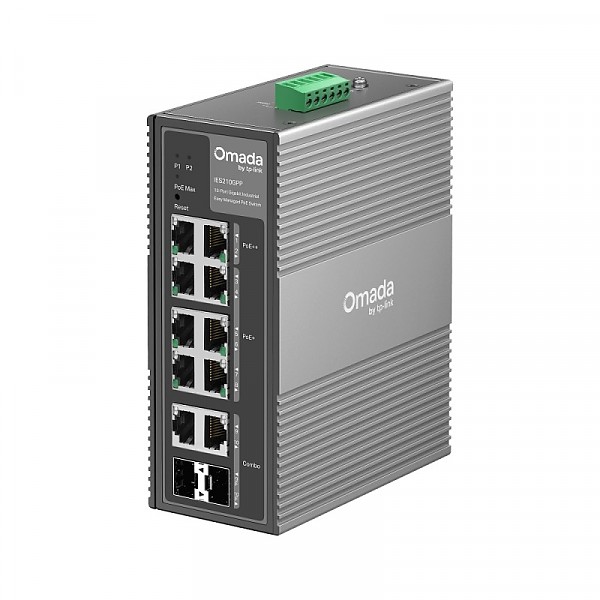 Managed switch,  8x 10/100/1000 RJ-45, 2x  Gigabit SFP/RJ45 Combo, PoE++, DIN (TP-Link IES210GPP) 
