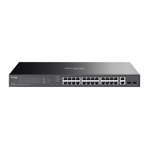 Managed switch,  26x 10/100/1000 RJ-45, 2 slide-in SFP, PoE+, 19" (TP-Link ES228GP) 