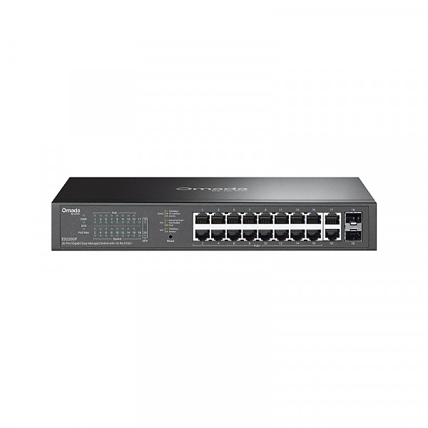 Managed switch,  18x 10/100/1000 RJ-45, 2 slide-in SFP, PoE+, 19" (TP-Link ES220GP) 