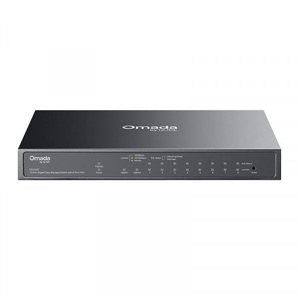 Managed switch,  10x 10/100/1000 RJ-45, PoE+, desktop (TP-Link ES210GP) 